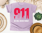 We Will Never Forget White graphic tee in Orchid
