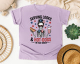 Serving Looks And Hot Dogs In That Order graphic tee in Orchid