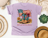 Just A Girl Who Loves America graphic tee in Orchid