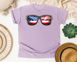 American Flag Sunglasses graphic tee in Orchid