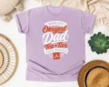 World's Okayest Dad Top Tier Snack Provider White graphic tee in Orchid