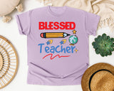 Blessed Teacher Pencil graphic tee in Orchid