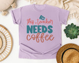 This Teacher Needs Coffee Script graphic tee in Orchid