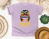 Teacher Off Duty Messy Bun Sunset graphic tee in Orchid