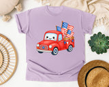 Red Truck With Flags graphic tee in Orchid