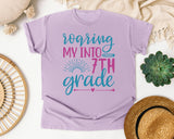 Roaring My Into 7th Grade graphic tee in Orchid