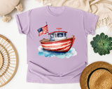 Patriotic Fishing Boat graphic tee in Orchid