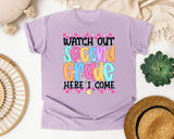 Watch Out Second Grade Here I Come graphic tee in Orchid