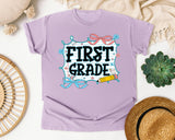 First Grade Notebook Bow graphic tee in Orchid