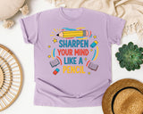 Sharpen Your Mind Like A Pencil graphic tee in Orchid