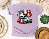 Retro Car With Flag graphic tee in Orchid