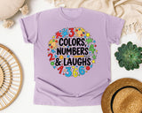 Colors Numbers And Laughs Circle graphic tee in Orchid