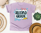 Second Grade Notebook Bow graphic tee in Orchid