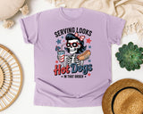 Serving Looks And Hot Dogs graphic tee in Orchid