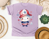Patriotic Kid With Cap graphic tee in Orchid