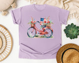 Bicycle With Flag And Flowers graphic tee in Orchid