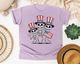 Patriotic Skeleton Trio Grey 2 graphic tee in Orchid
