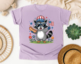 Patriotic Raccoon Hot Dog graphic tee in Orchid