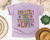 Rockin This Teacher Life Grey 2 graphic tee in Orchid