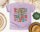 Rockin This Teacher Life Grey 2 3 graphic tee in Orchid