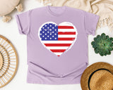 American Flag Heart White graphic tee in Orchid