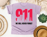 We Will Never Forget White 2 graphic tee in Orchid