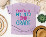 Roaring My Into 2nd Grade graphic tee in Orchid