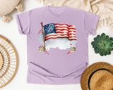 Waving American Flag Grey graphic tee in Orchid