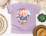 Bunnies In Hot Air Balloon graphic tee in Orchid