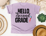 Hello Second Grade Pen graphic tee in Orchid