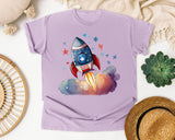 Rocket Launch With Stars graphic tee in Orchid