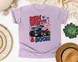 Red White And Boom graphic tee in Orchid