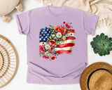 Floral American Flag Grey 2 graphic tee in Orchid