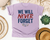 We Will Never Forget Navy graphic tee in Orchid