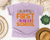 Happy First Day Of School White 2 3 graphic tee in Orchid