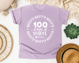 Happy Happy Happy 100 Days Of School White graphic tee in Orchid