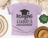 Roaring Into Kindergarten White graphic tee in Orchid