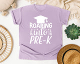Roaring Into Pre-K White graphic tee in Orchid