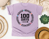 100 Days Smarter Kinder Braver Stronger White graphic tee in Orchid