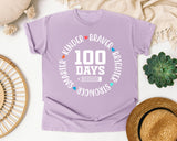 100 Days Smarter Kinder Braver Stronger White 2 graphic tee in Orchid