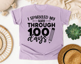 I Sparkled My Way Through 100 Days White graphic tee in Orchid