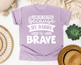 Land Of The Free Because My Daddy Is Brave White 2 graphic tee in Orchid
