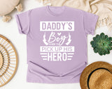 Daddy's Boy Is Here To Pick Up His Hero White 2 graphic tee in Orchid