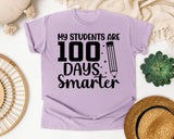 My Students Are 100 Days Smarter White graphic tee in Orchid