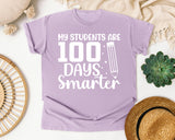 My Students Are 100 Days Smarter White 2 graphic tee in Orchid