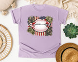 Baseball Lips Camo American Flag graphic tee in Orchid