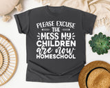 Please Excuse The Mess My Children Are Now Homeschool graphic tee in Pepper
