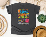 Books Snacks Repeat Homeschool Life graphic tee in Pepper