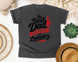 The Best Dad Not Perfect Just Legendary White 2 graphic tee in Pepper