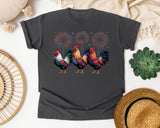 Patriotic Roosters Fireworks graphic tee in Pepper